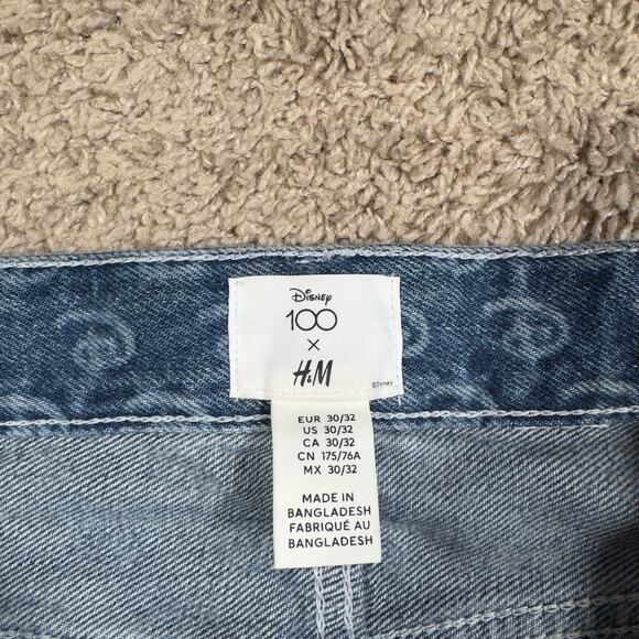 H&M Disney 100 X Monogram Jeans Loose Straight Leg Men 30X32 EUC Rare Light Wash - Picture 3 of 11
